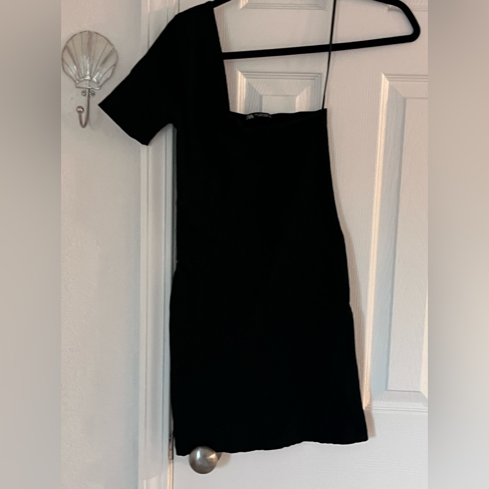 Zara One-Shoulder Black Mini Dress